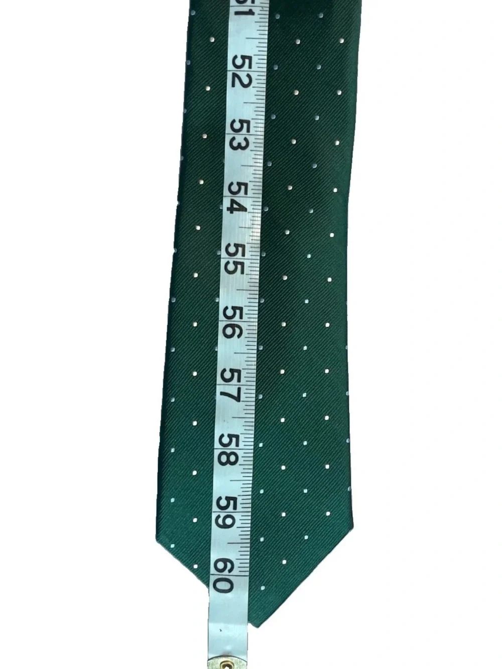 Tommy Hilfiger 100% Silk Green Tie w/White and Blue Polka Dots  (3 in x 61 in)
